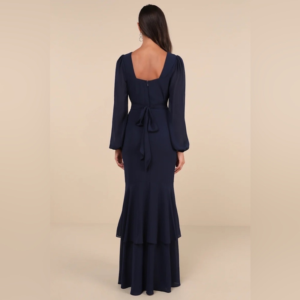 Lulus Tier Elegance Navy Long Sleeve Tiered Maxi Dress - Picture 3 of 7